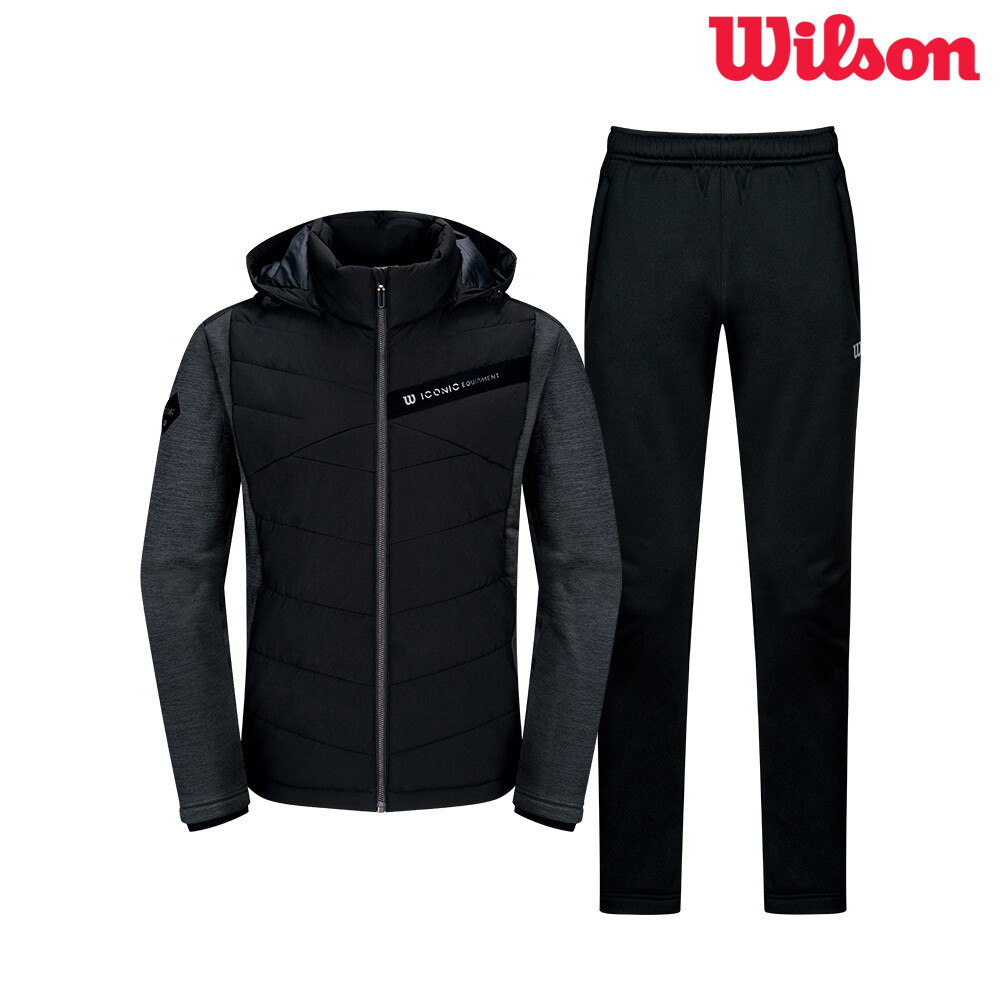 윌슨 남자 여자 겨울 기모 패딩 트레이닝복 자켓+바지 블랙 세트